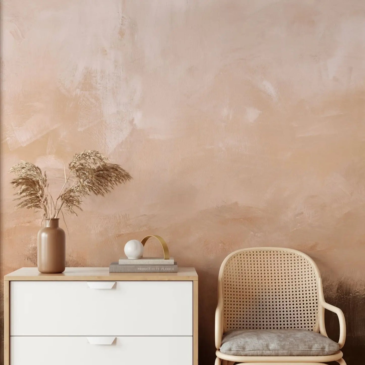 Artistic Peach Marble Effect Wall - 3D Wallpaper Paint Style - Old Retro