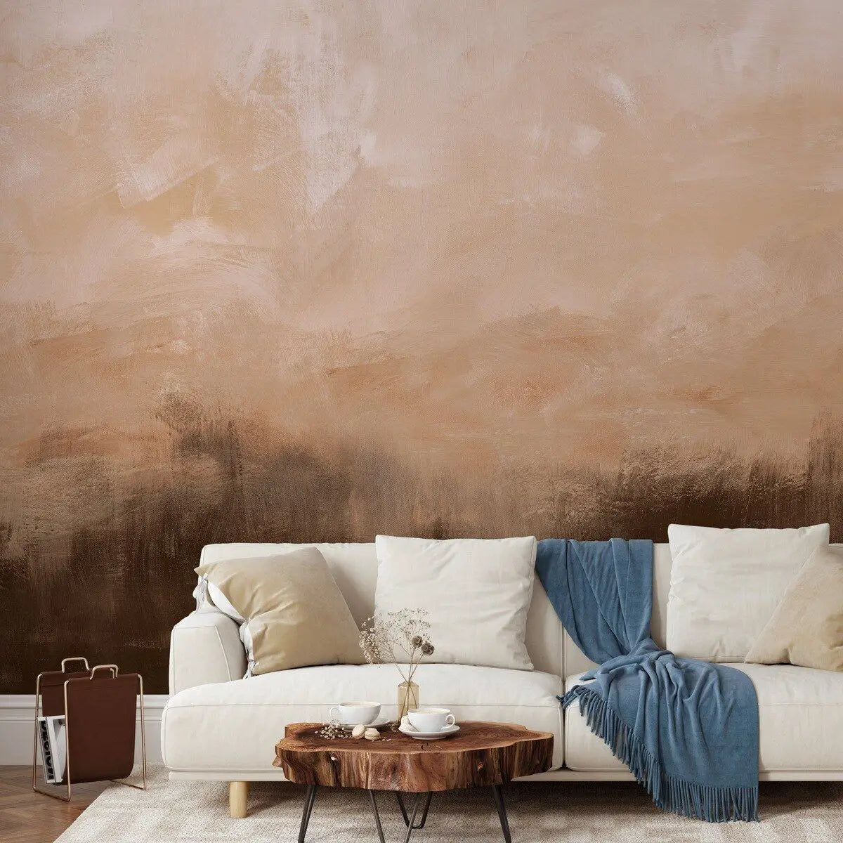 Artistic Peach Marble Effect Wall - 3D Wallpaper Paint Style - Living Room