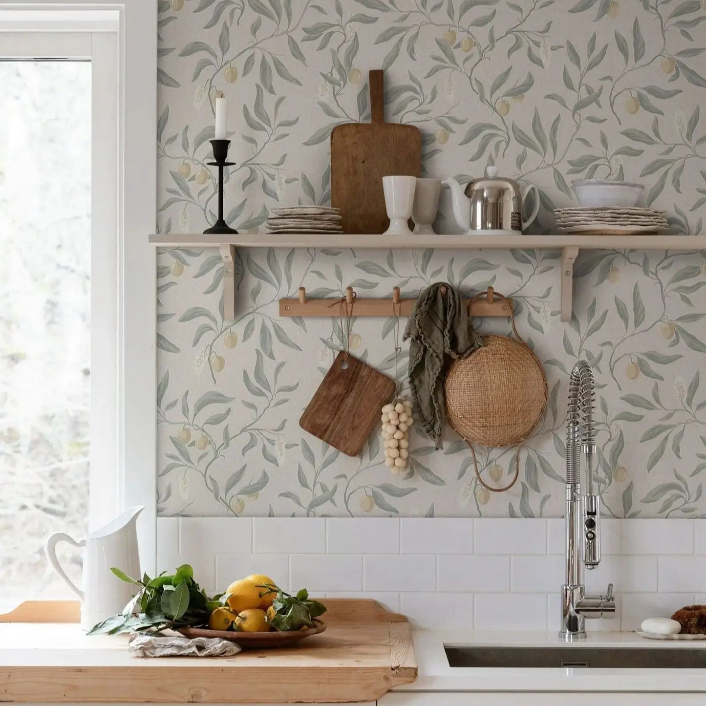 Vinnie Olive Wallpaper Pattern Roll - Sage Green Classic - Rustic Homes