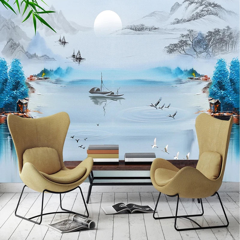 Oriental Chinese Mural Wallpaper Design - Living Room Wall Decor