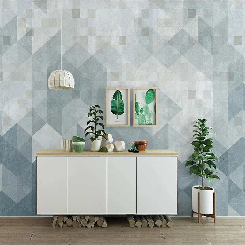 Gray and Blue Rhombus Abstract Geometry Mural Wallpaper - Wall Decor