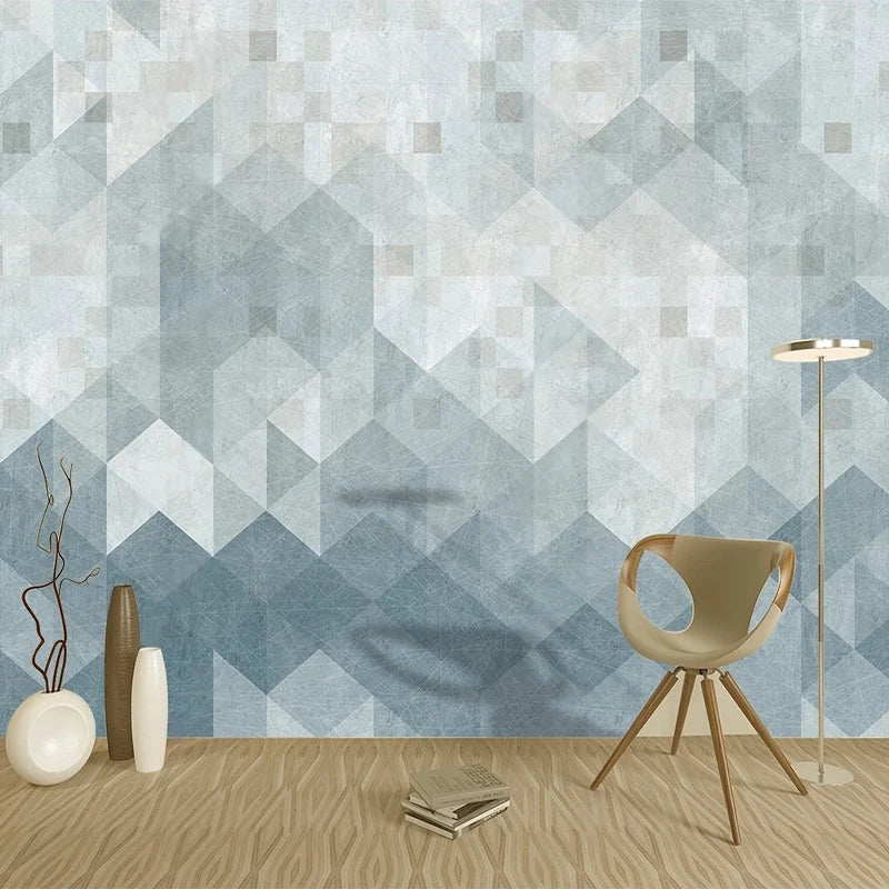 Gray and Blue Rhombus Abstract Geometry Mural Wallpaper