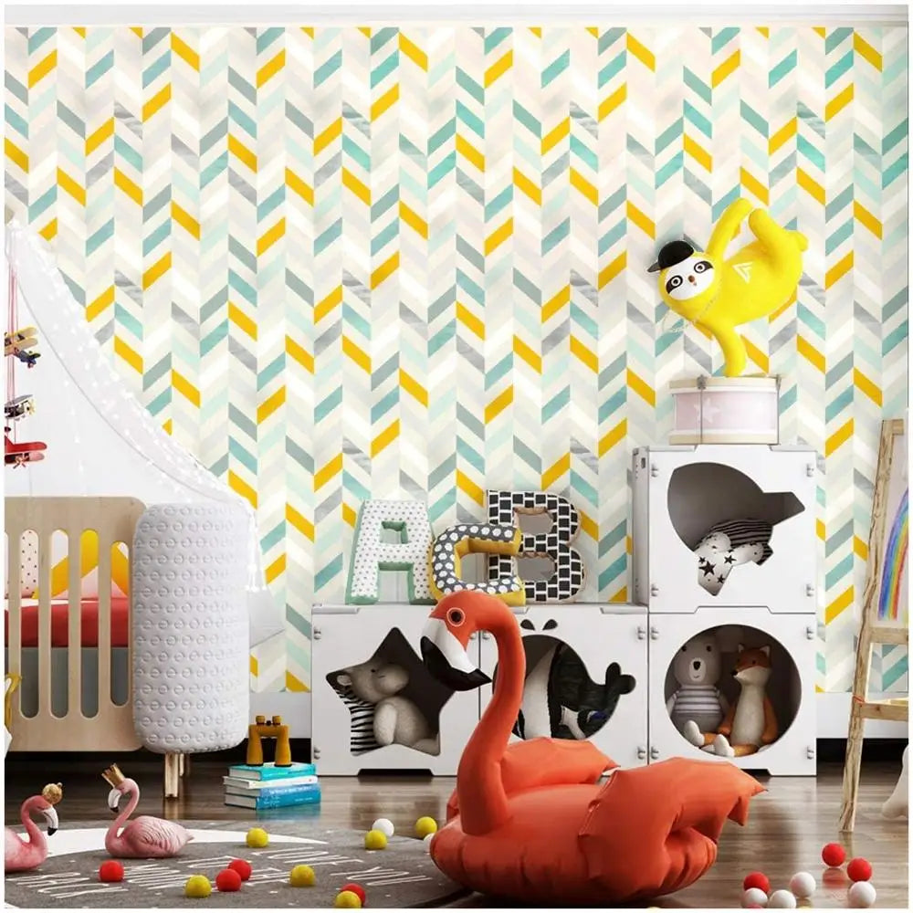 Multicolor Herringbone Peel and Stick Wallpaper - Self-Adhesive Prepasted Contact Paper Wall Mural for Living Room - Nursery Room
