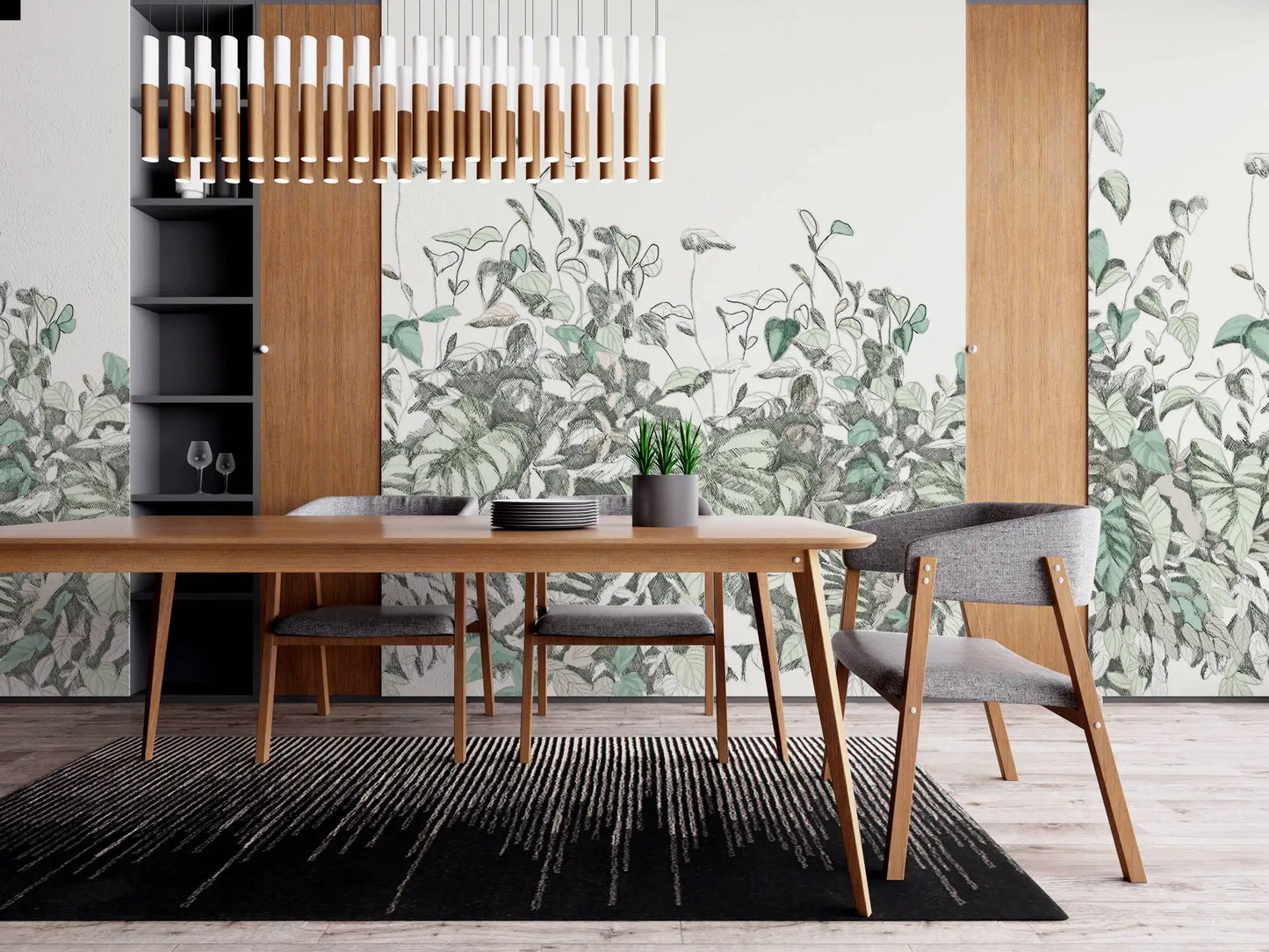 Garden Shrubs Painting Wallpaper Decor - Self Adhesive - Dining area