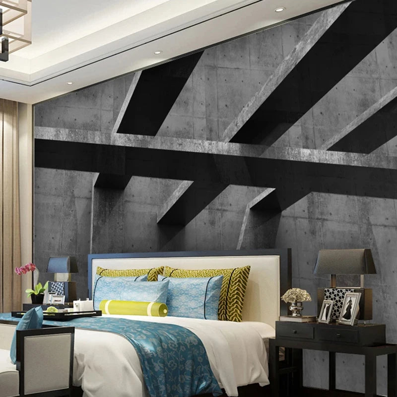 3D Wallpaper of Modern Industrial home in brick cement - geometric