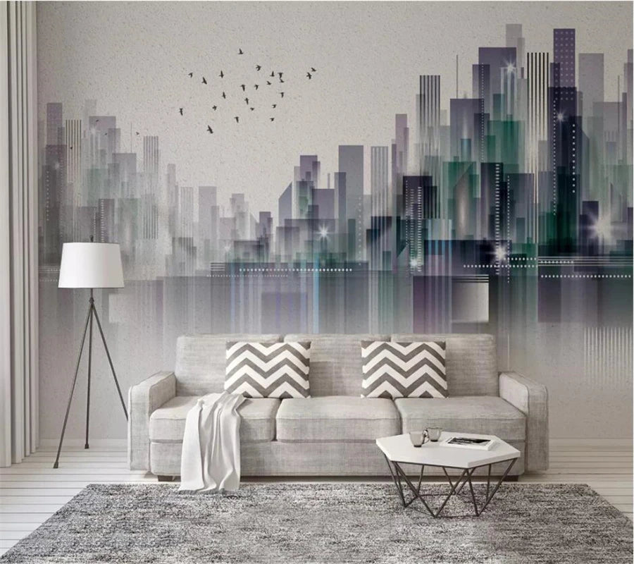 Abstract Mural Wall Cityscape Architecture - Living Room Wall Design
