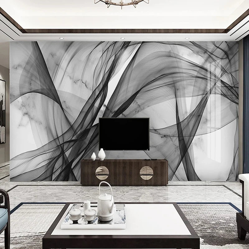 3D Wallpaper of Marble and Black Smoke - Living Room