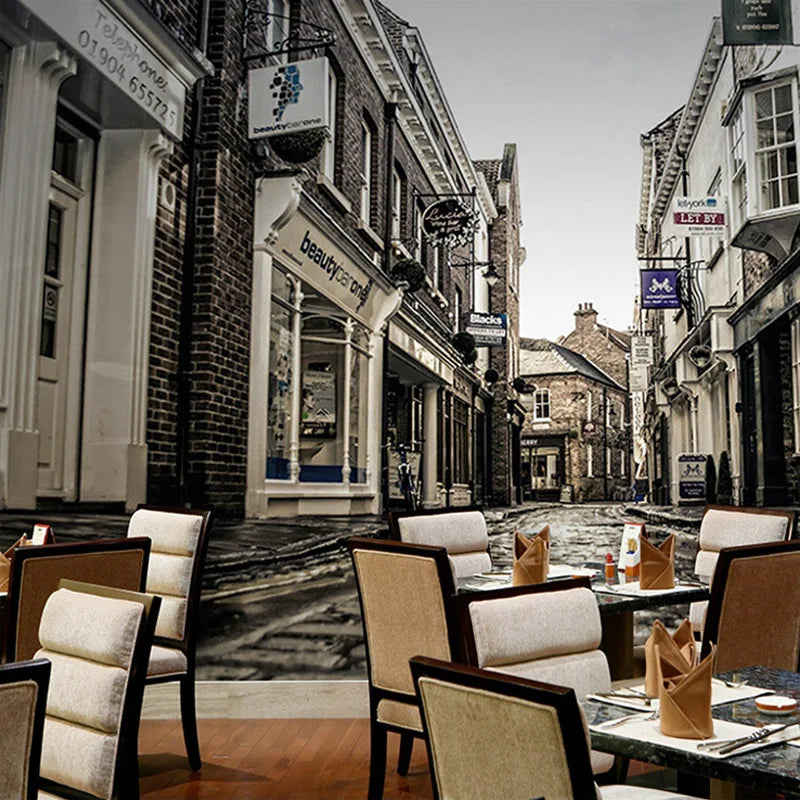 European Street CobbleStone 3D Wallpaper Custom Mural - Cafe Wall decor