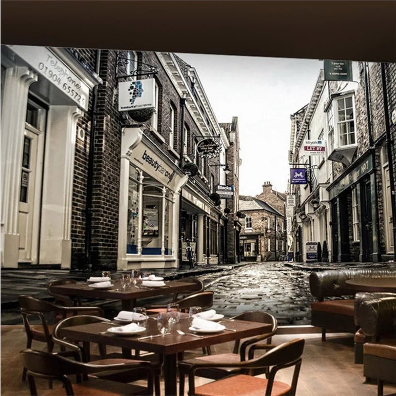 European Street CobbleStone 3D Wallpaper Custom Mural - Restaurant Wall