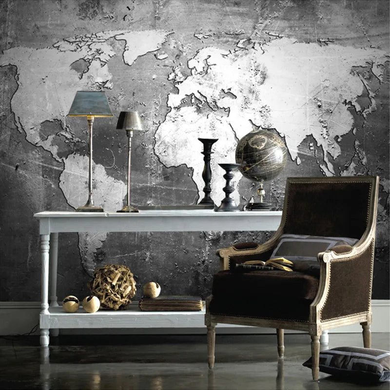 World Map in Black & White Mural Wallpaper Decor