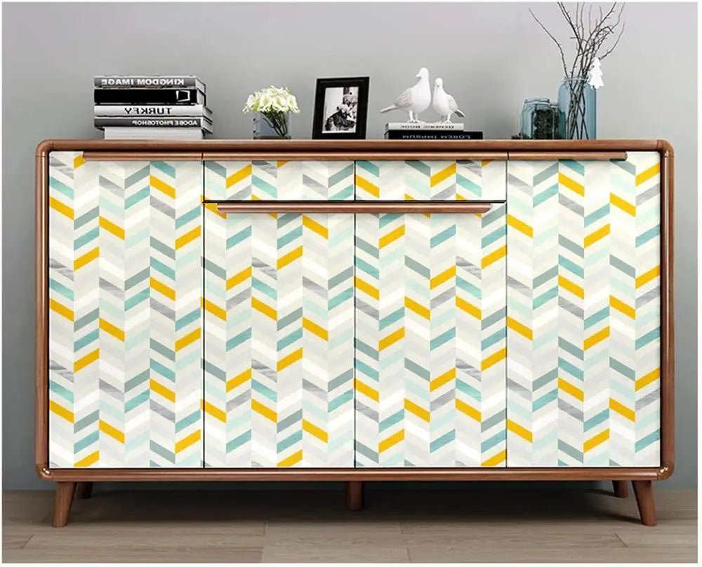 Multicolor Herringbone Peel and Stick Wallpaper - Self-Adhesive Prepasted Contact Paper Wall Mural for Living Room - Furniture