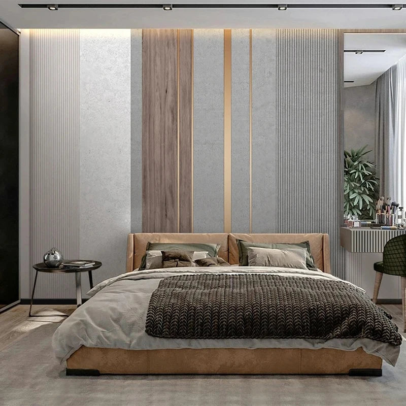 Modern Contemporary Abstract Mural Wallpaper in Gold & Gray White - Bedroom