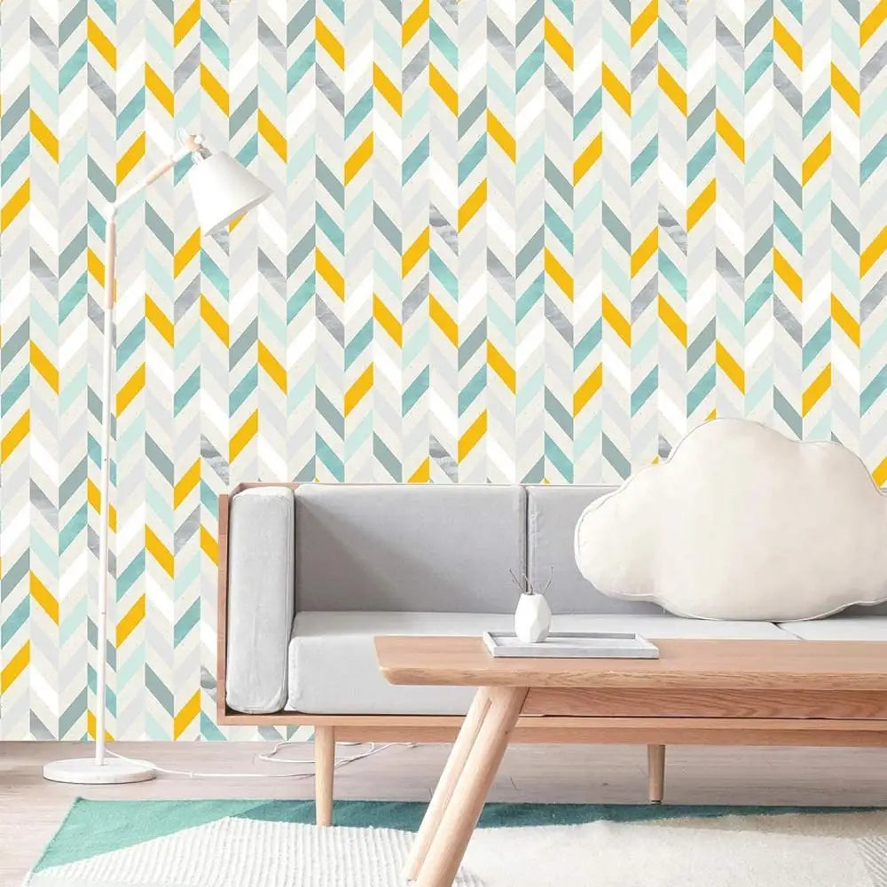 Multicolor Herringbone Peel and Stick Wallpaper - Self-Adhesive Prepasted Contact Paper Wall Mural for Living Room