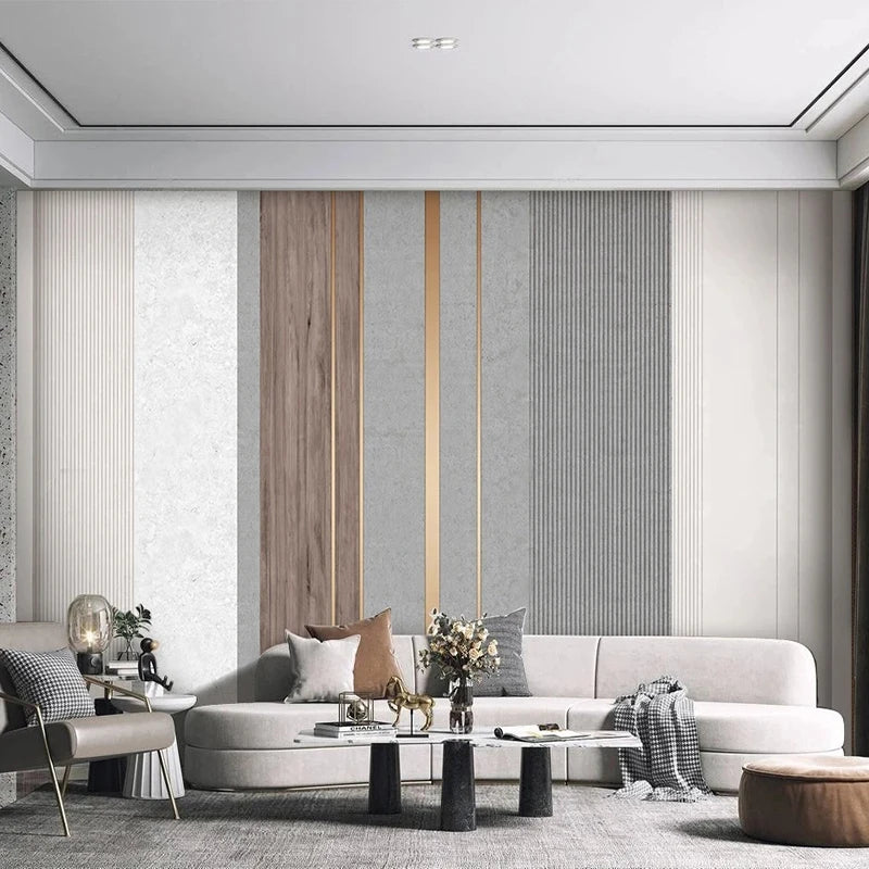 Modern Contemporary Abstract Mural Wallpaper in Gold & Gray White