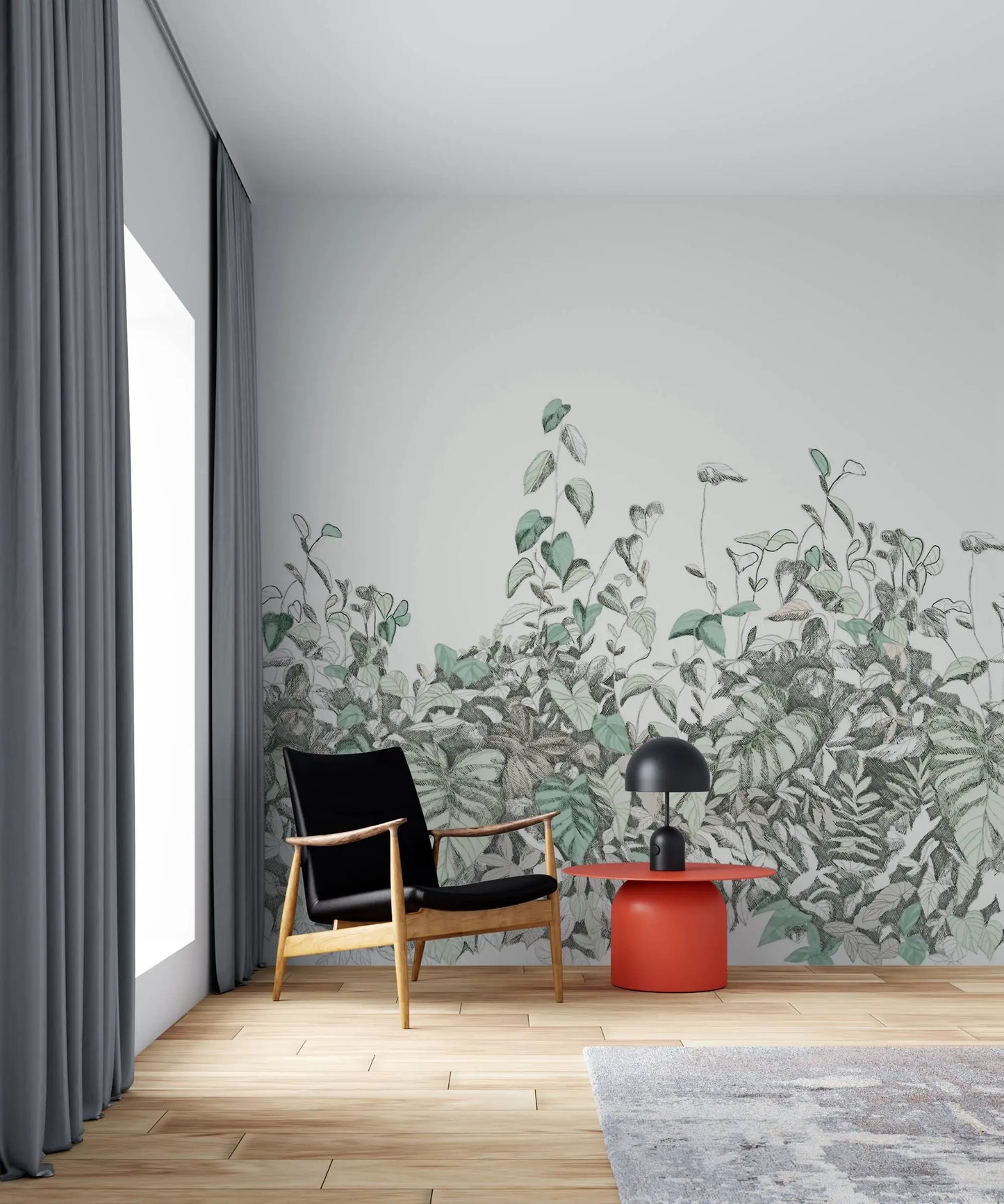 Garden Shrubs Painting Wallpaper Decor - Self Adhesive - Wall Decor
