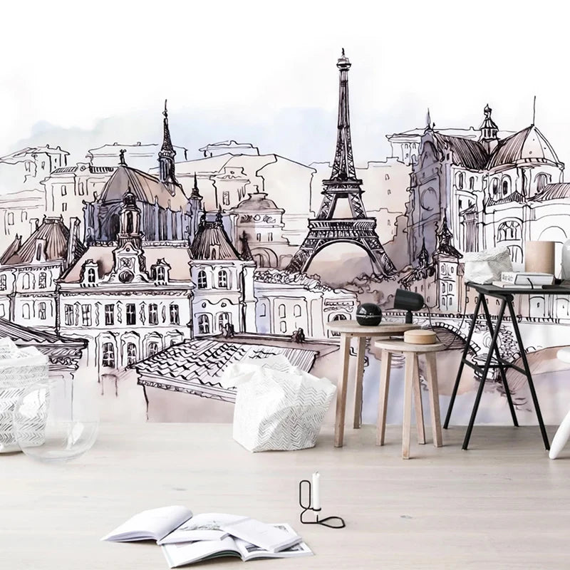 Paris in Watercolor Mural Wallpaper