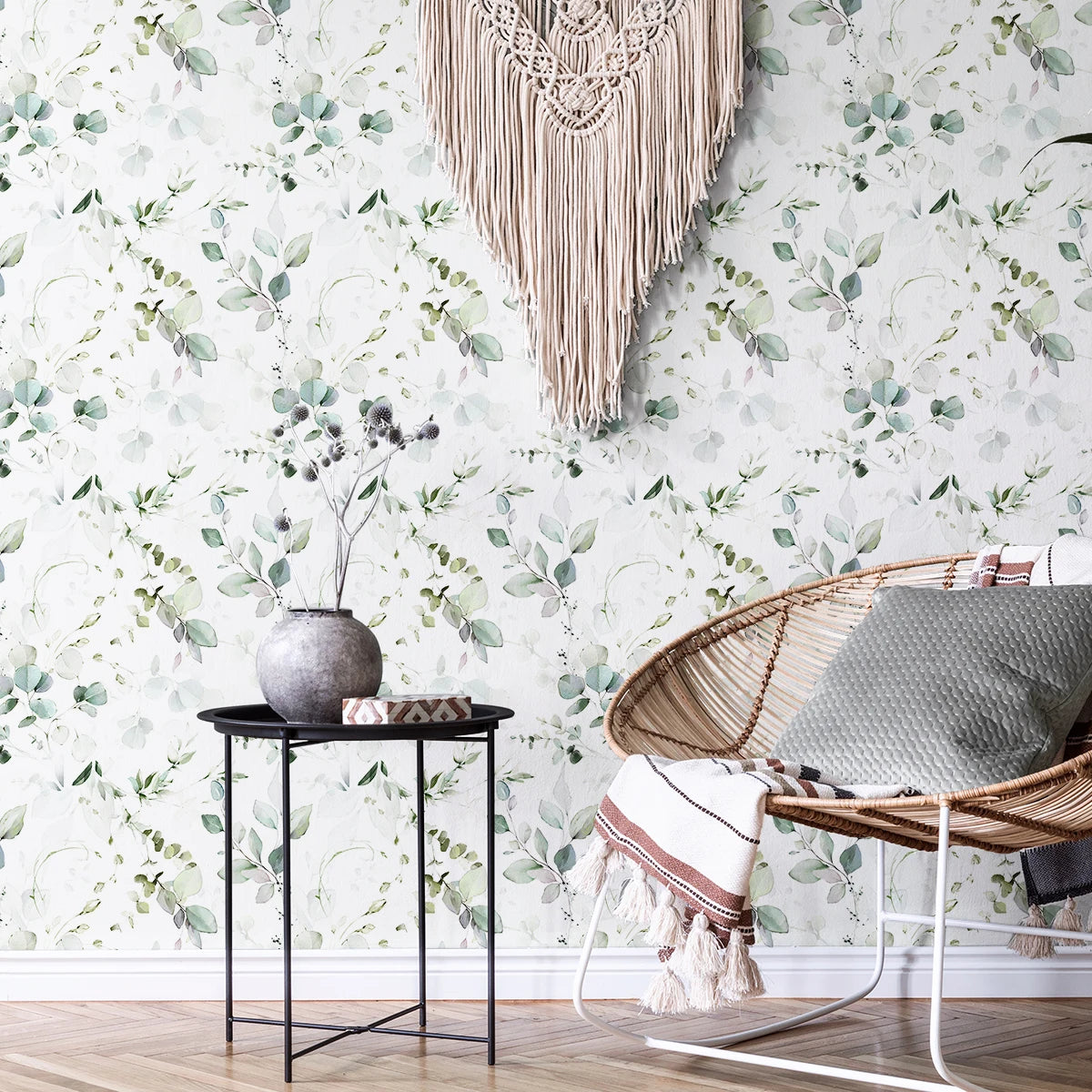 Green Vines Wallpaper Pattern Wall Decor - Peel & Stick - Boho Style