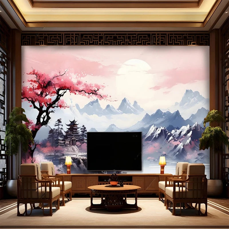 Cherry blossom oriental painting mural wallpaper