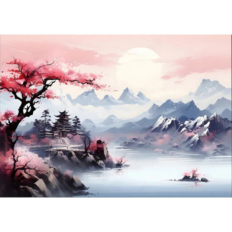 Cherry blossom oriental painting mural wallpaper