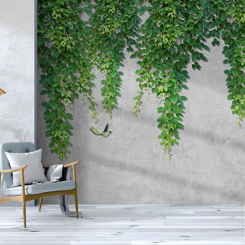 Green vines growing on wall 3D Mural Wallpaper - Living area