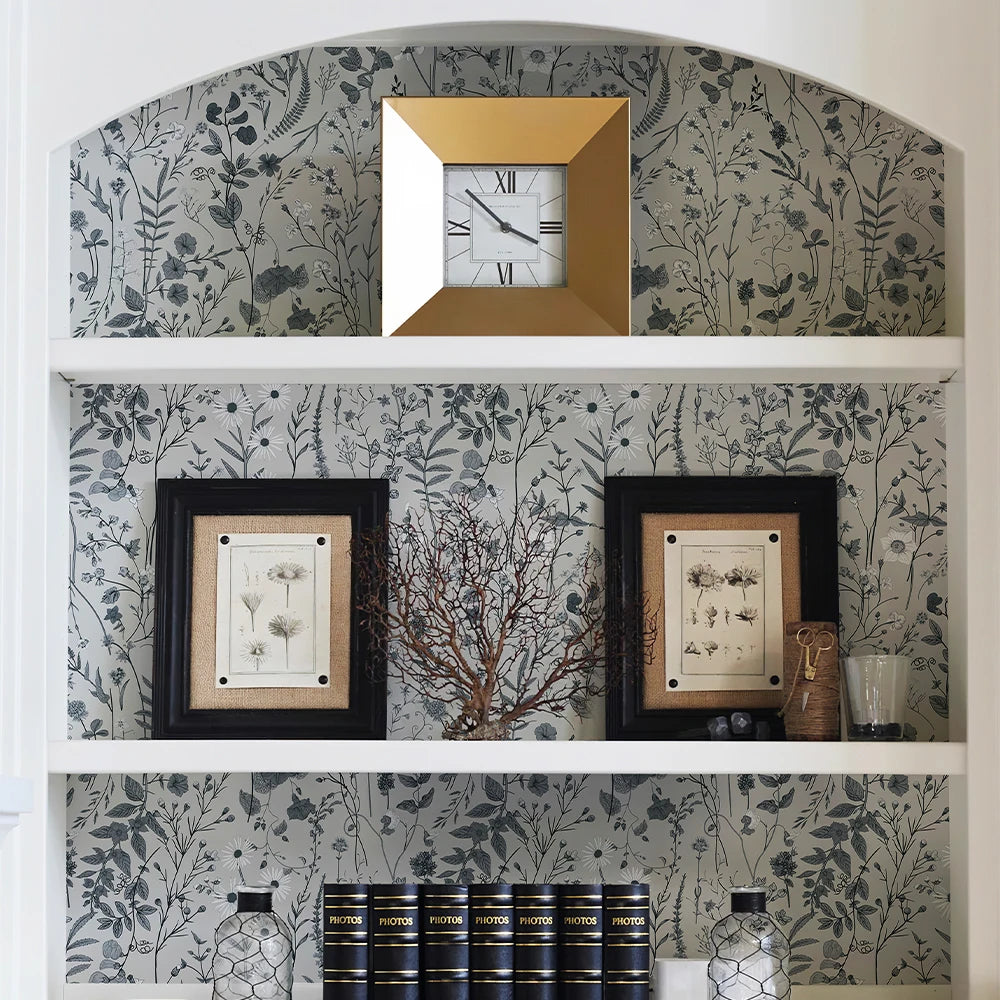 Blue Gray Blooms Wallpaper Roll PVC - Backdrop