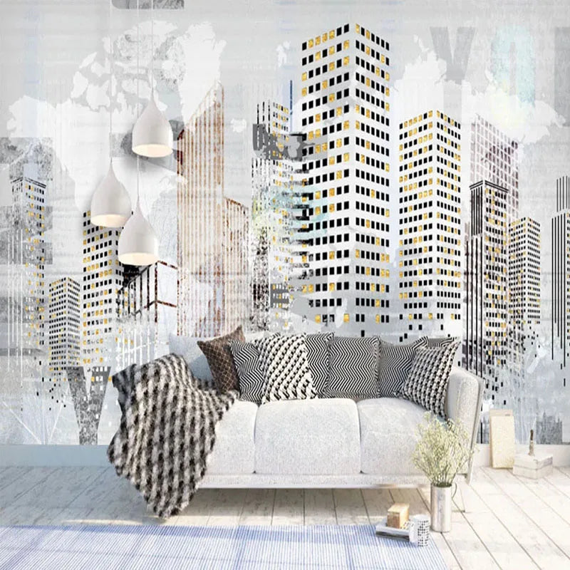 City Building Sketch Colors Mural Wallpaper
