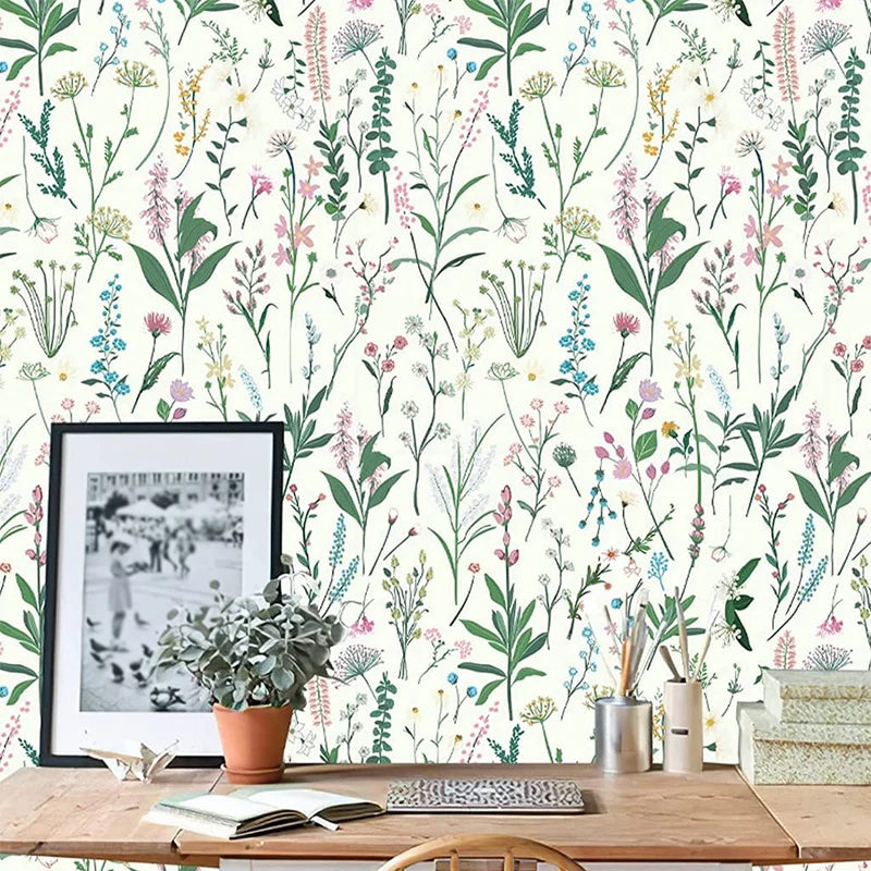 Green and floral vines wallpaper pattern - self-adhesive wall decor