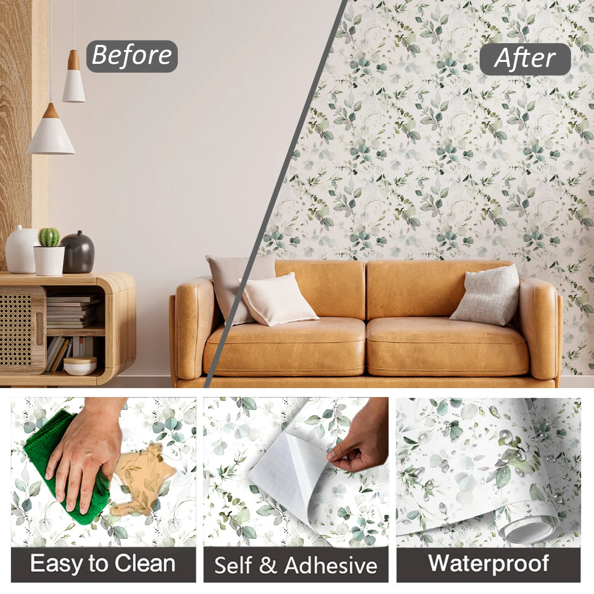 Green Vines Wallpaper Pattrn Wall Decor - Peel & Stick