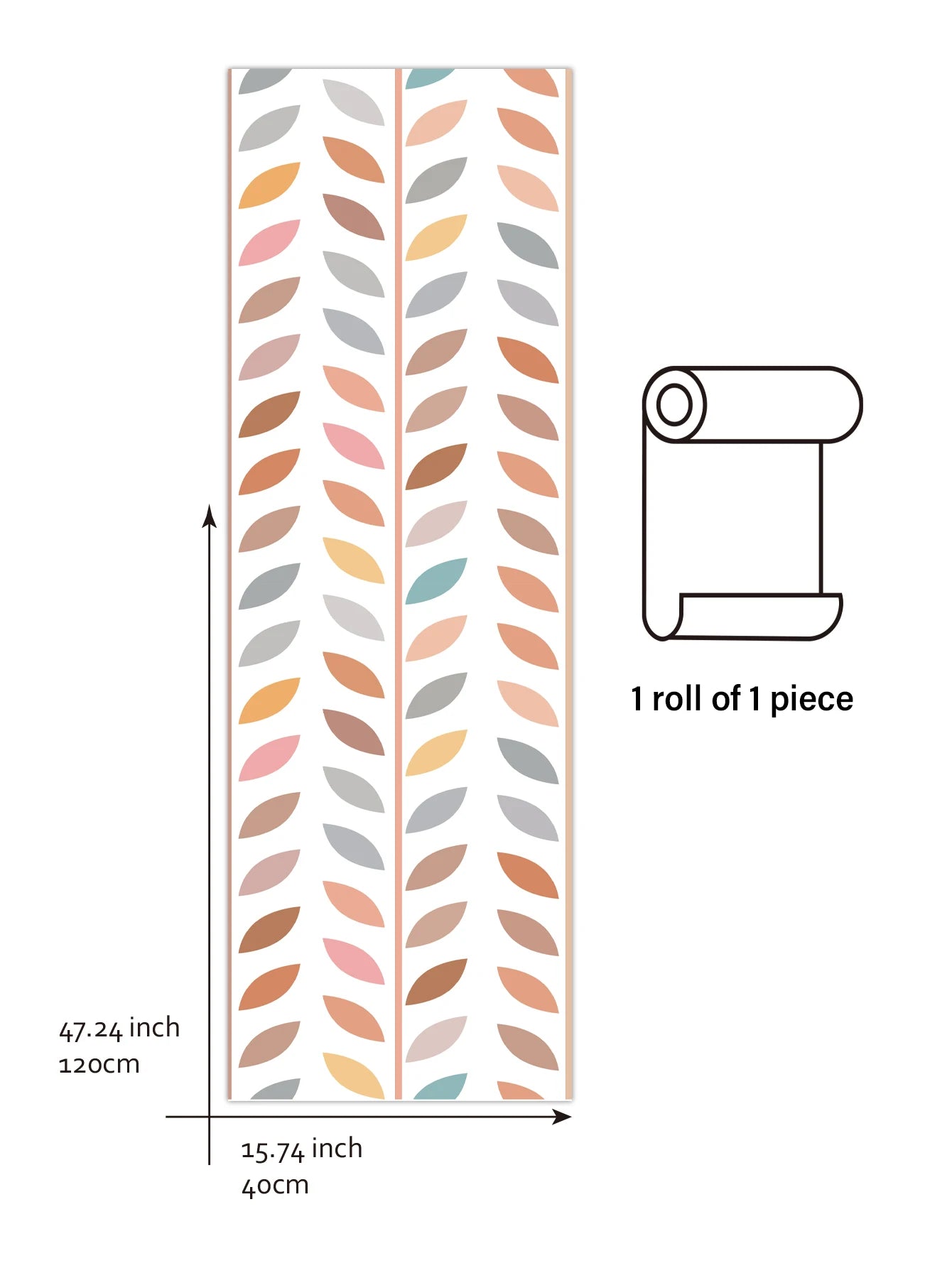 Leaf Multi Color Wallpaper Roll - size