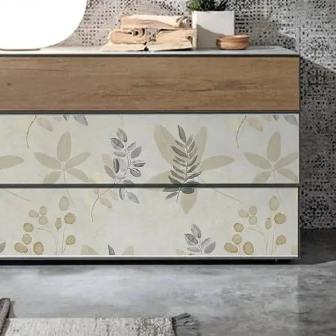 Floral Leaf Self-Adhesive Wallpaper - Purple and Cream - Furniture Sticker