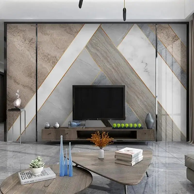 Geometric Contemporary Mural Wallpaper - brown White light blue