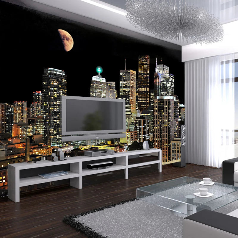 Beautiful City Night Scene 3D Mural Wallpaper Moonlight