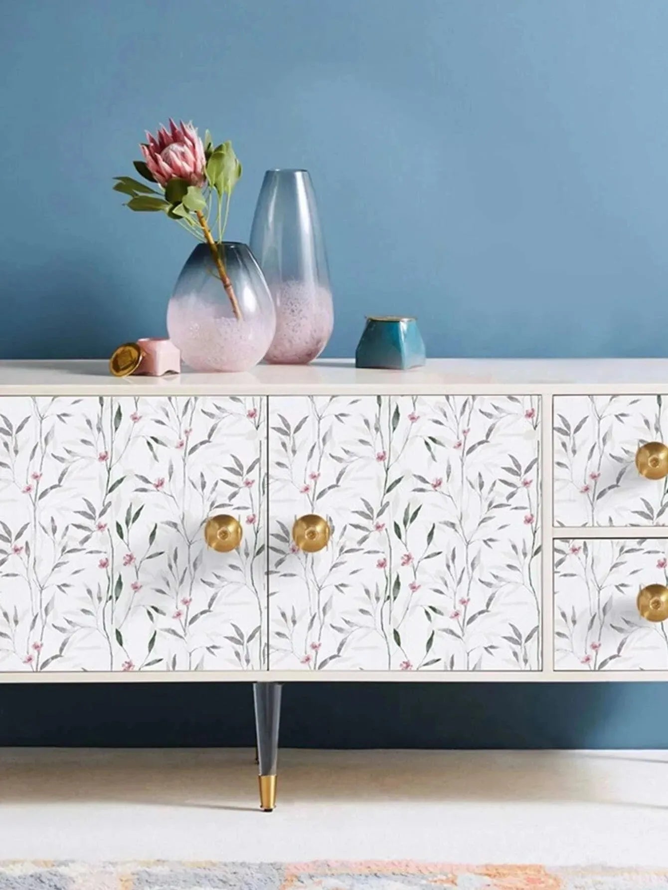 Peel and Stick Pink Floral & Green Leaf Wallpaper - Furniture Sticker