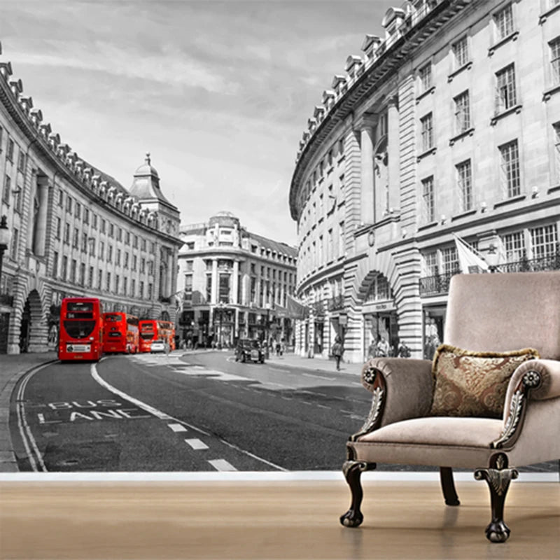 London Black & White and Red Bus - 3D Mural Wallpaper - Wall decor