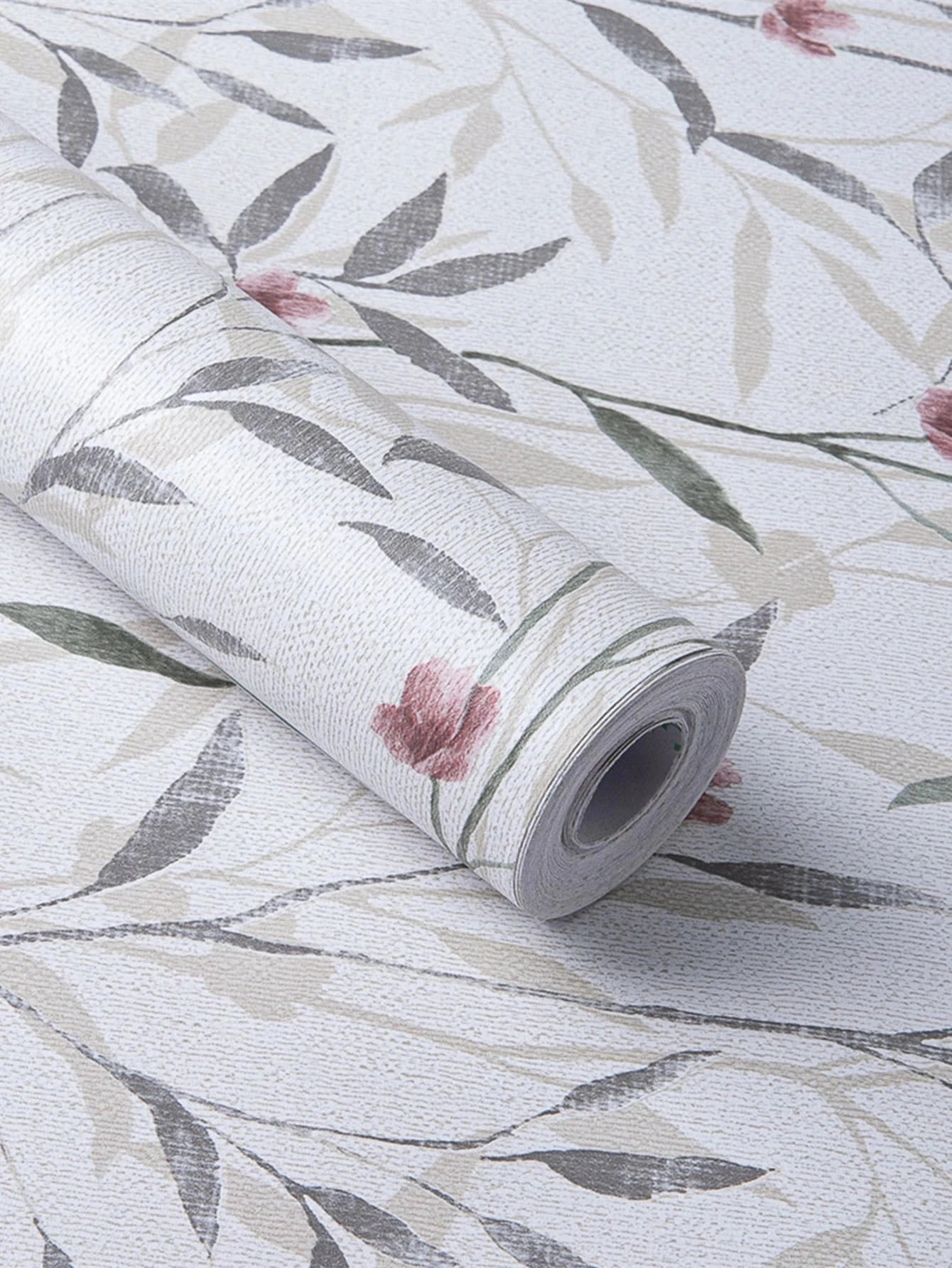 Peel and Stick Pink Floral & Green Leaf Wallpaper - Actual Product