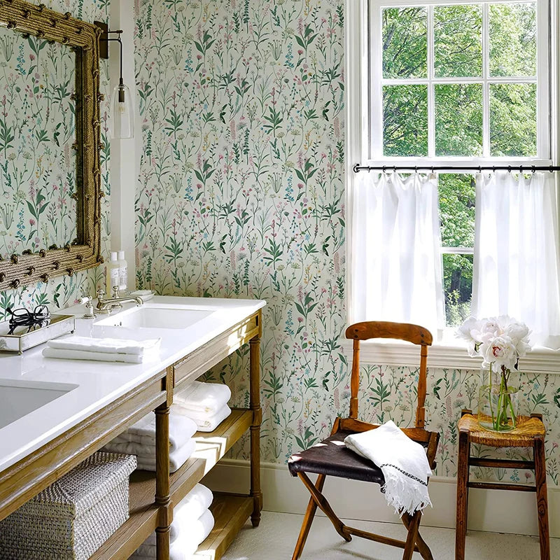 Green and floral vines wallpaper pattern - self-adhesive wall decor - country home decor