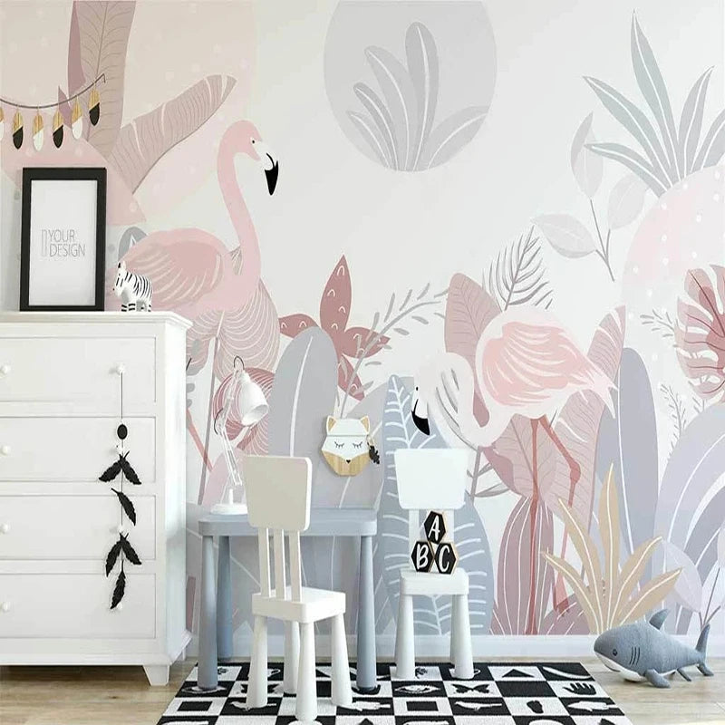 Flamingoes in Garden Nursery Mural Wallpaper - Kids Room