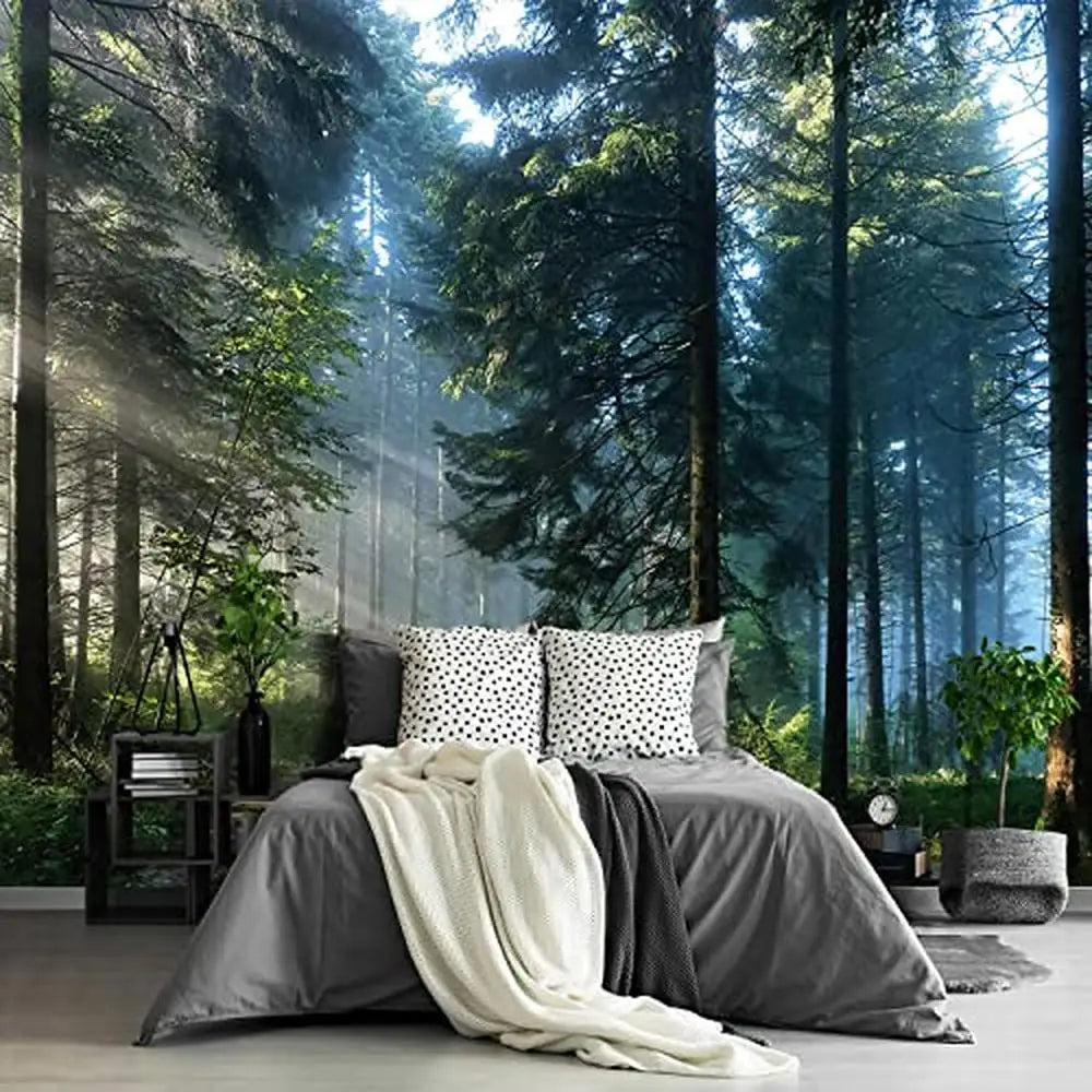 Mystic Pine Trees with Sunlight 3D Wallpaper