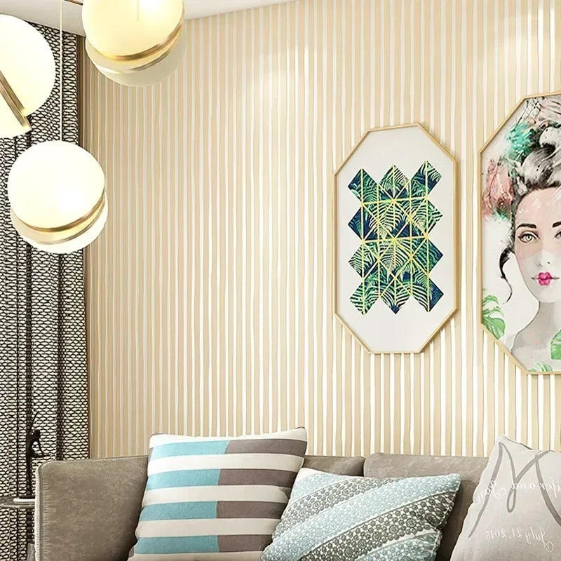 Modern Vertical Stripe Wallpaper - Pink and Blue Striped Living Room Decor, 3D Elegant Home Decoration Wall Papers - Yellow