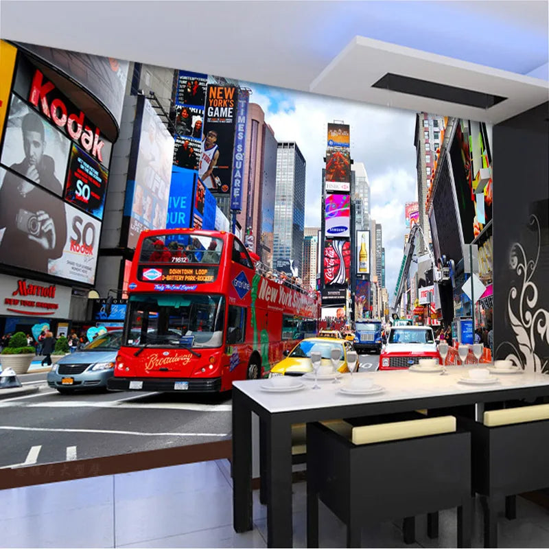 New York Time Square 3D Wallpaper Mural - Dining Restaurant