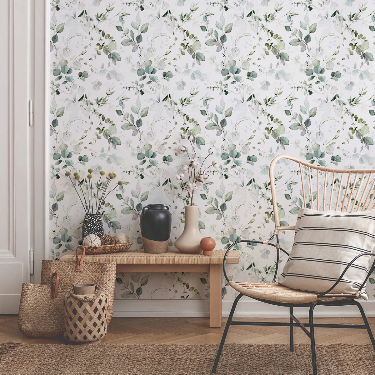 Green Vines Wallpaper Pattern Wall Decor - Peel & Stick - Country Farm Home