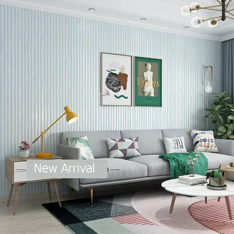 Modern Vertical Stripe Wallpaper - Pink and Blue Striped Living Room Decor, 3D Elegant Home Decoration Wall Papers - Blue
