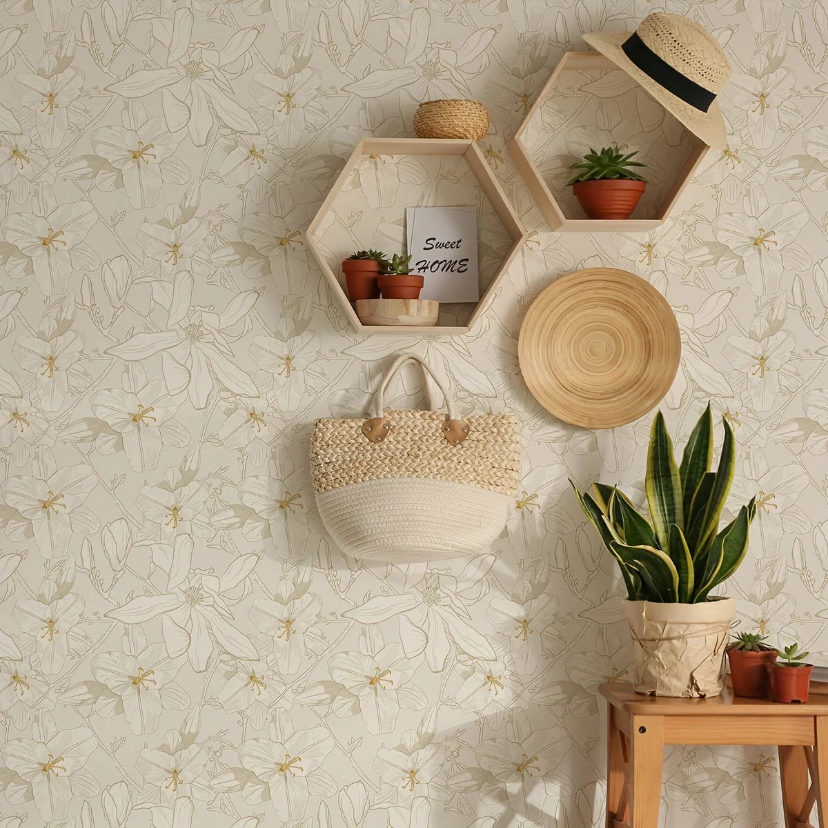 Mustard Yellow and Gray Petals Wallpaper Roll Pattern - Living Space