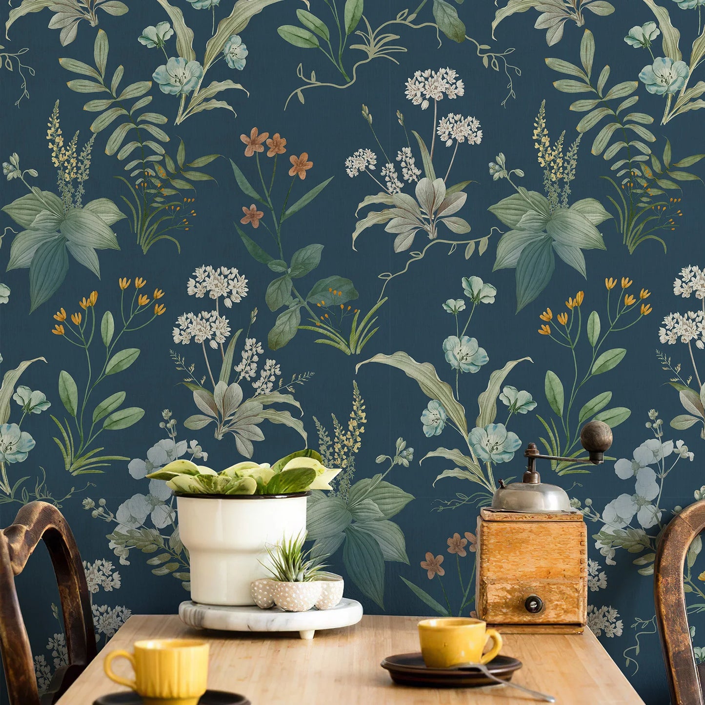 Sea green florals pattern wallpaper PVC peel & stick