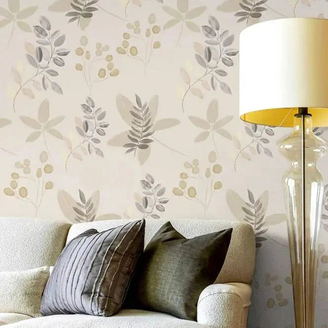 Floral Leaf Self-Adhesive Wallpaper - Purple and Cream - Living Room Wall