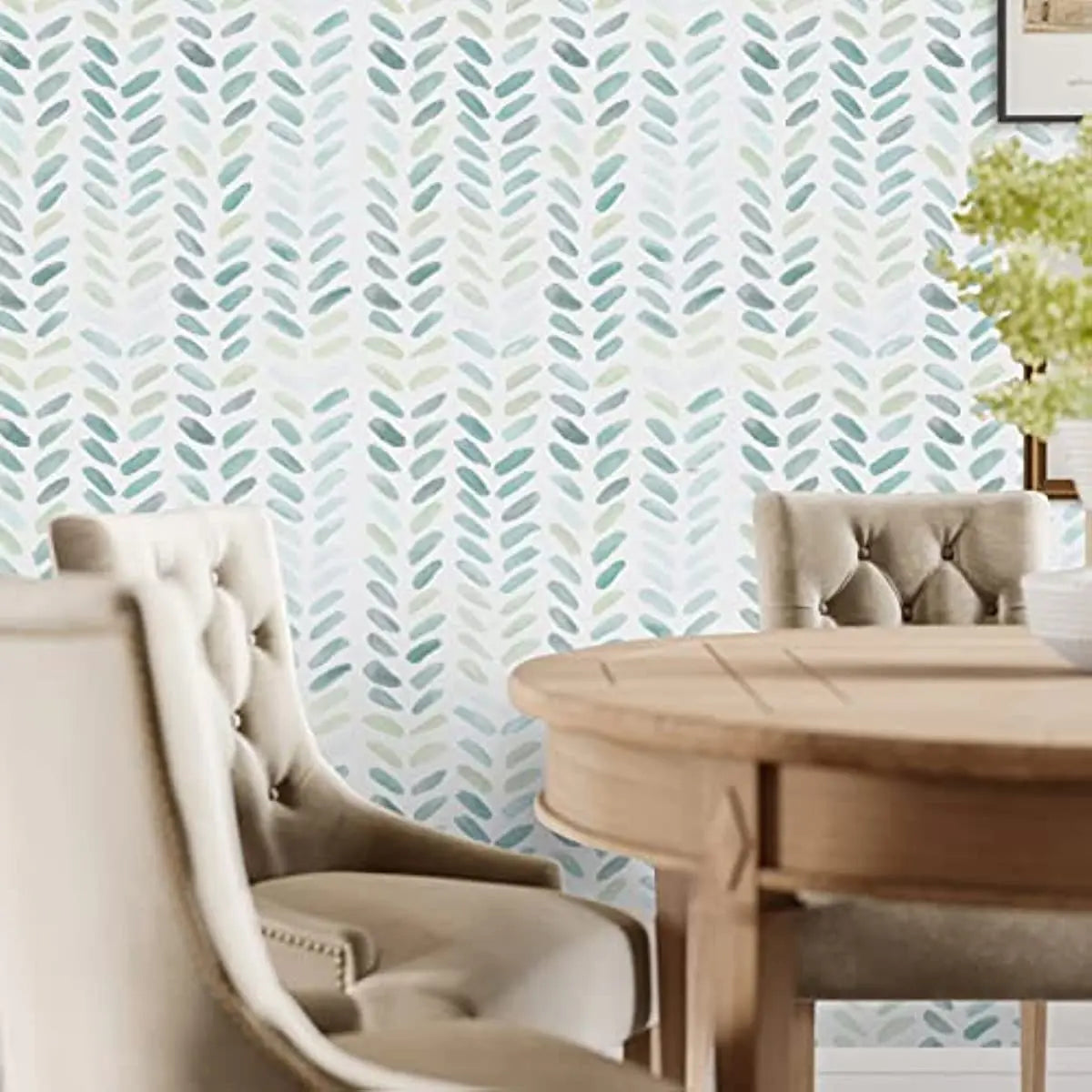 Green and White Peel and Stick Wallpaper - Dining Area