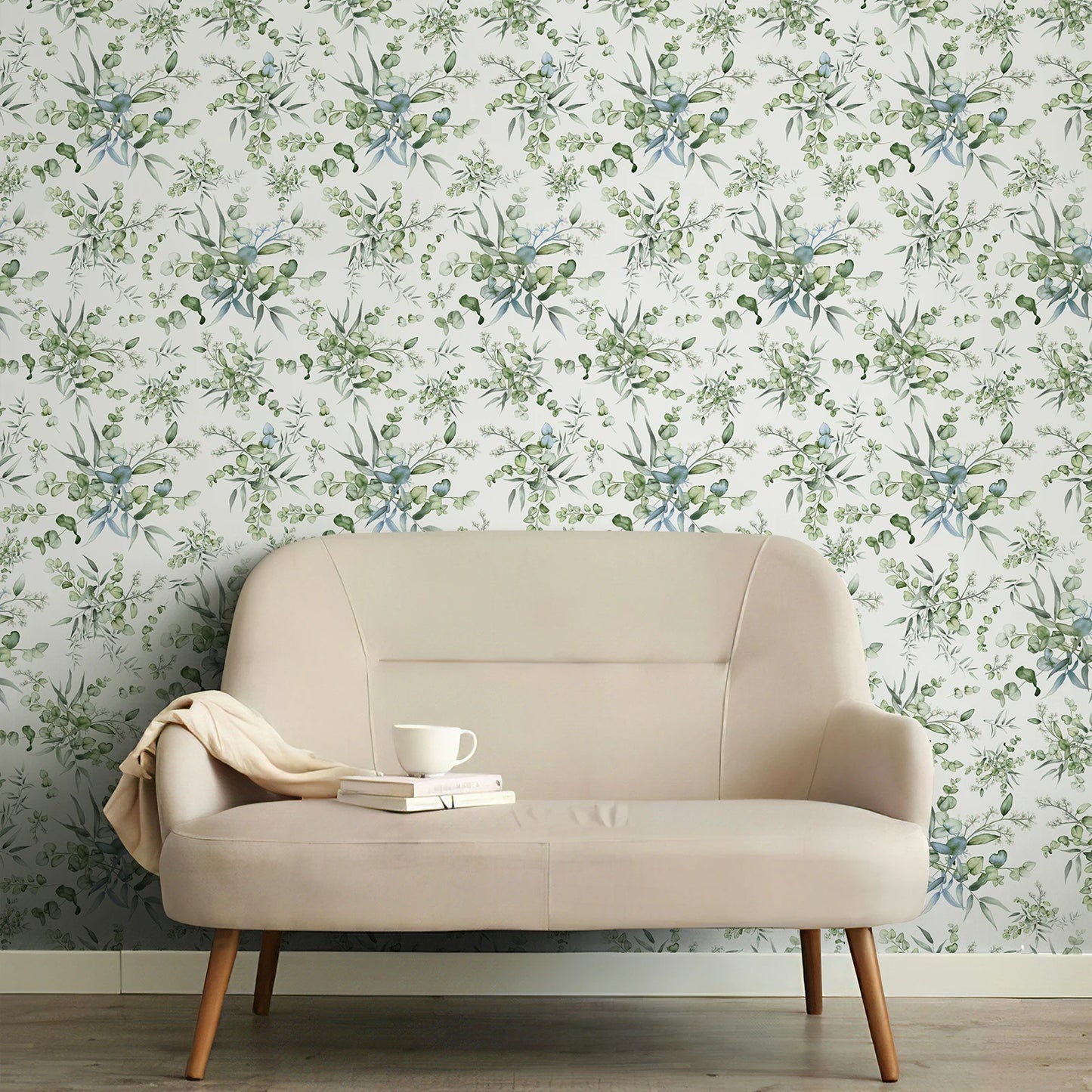 Green Botanical Peel & Stick Wallpaper Pattern - Living Room Decor