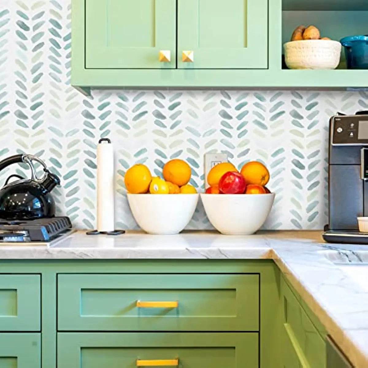 Green and White Peel and Stick Wallpaper - Kitchen