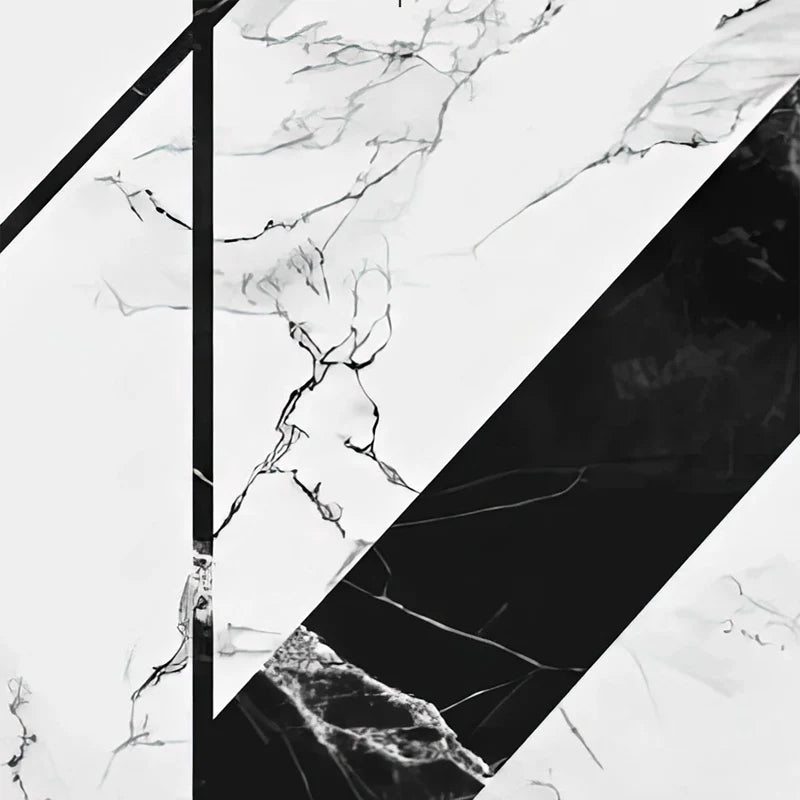 Modern Black White Geometric Lines Marble Art Mural - Detail