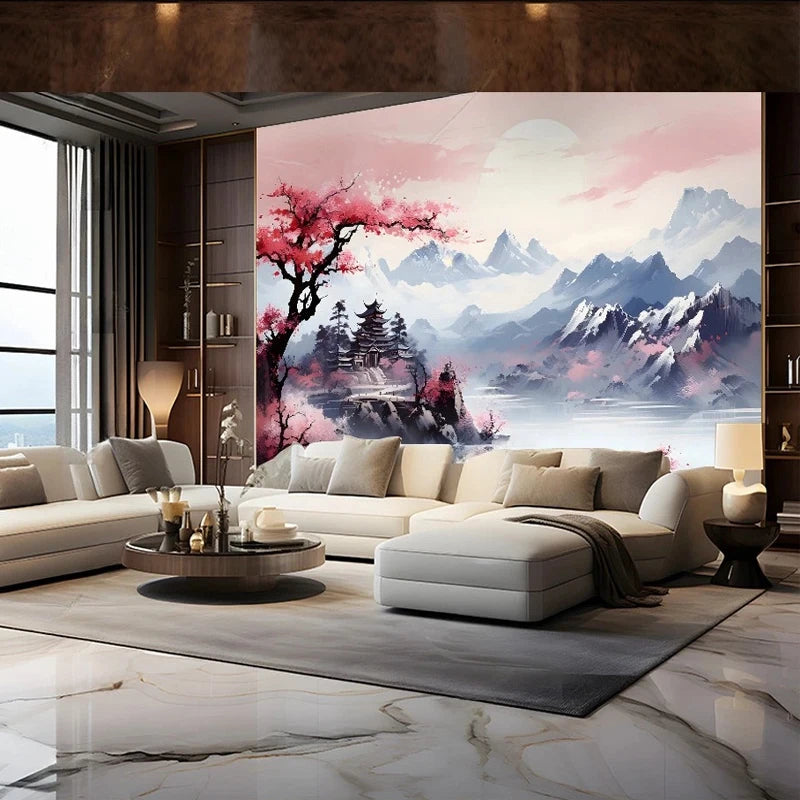 Cherry blossom oriental painting mural wallpaper